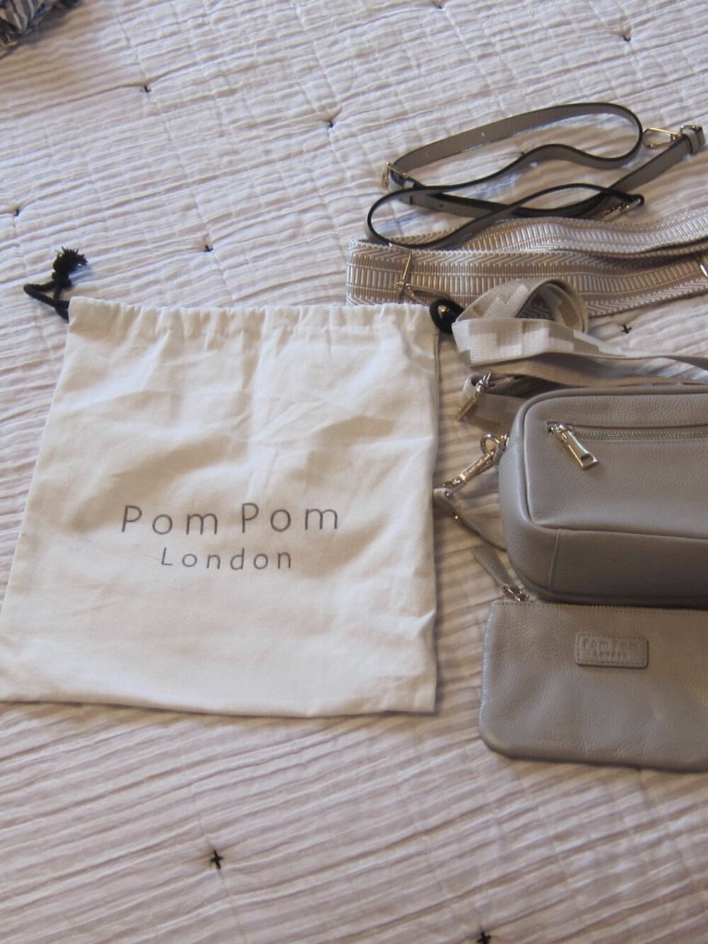 Pom Pom London Gray Crossbody Bag - Neutral Pebble Leather